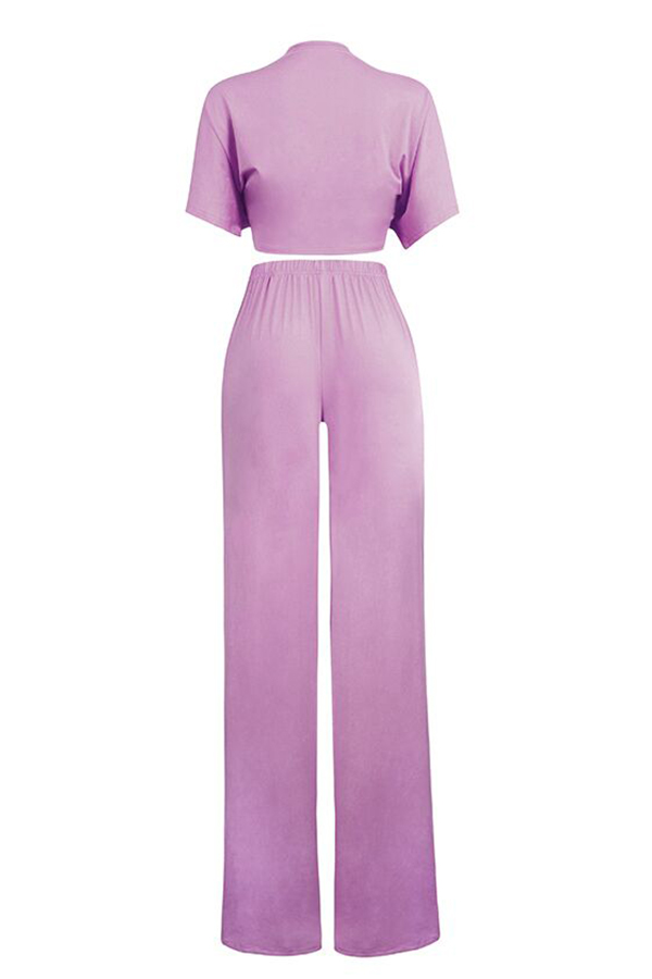 Lovely Casual Deep V Neck Loose Purple Two-piece Pants SetLW | Fashion ...