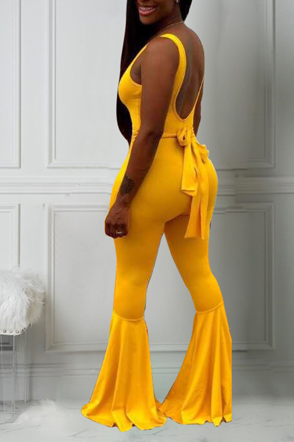 Lovely Casual U Neck Yellow Onepiece JumpsuitLW Fashion Online For