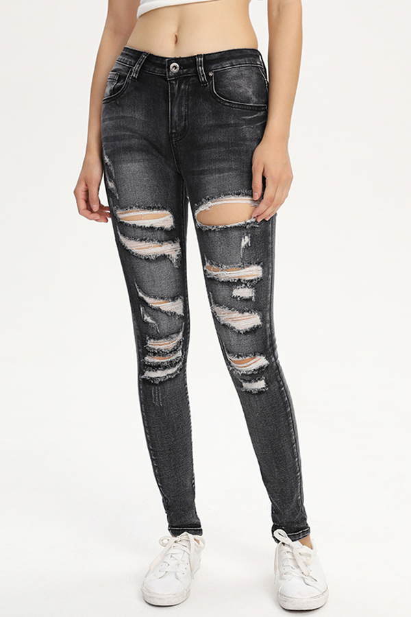Lovely Casual Broken Holes Black JeansLW | Fashion Online For Women ...