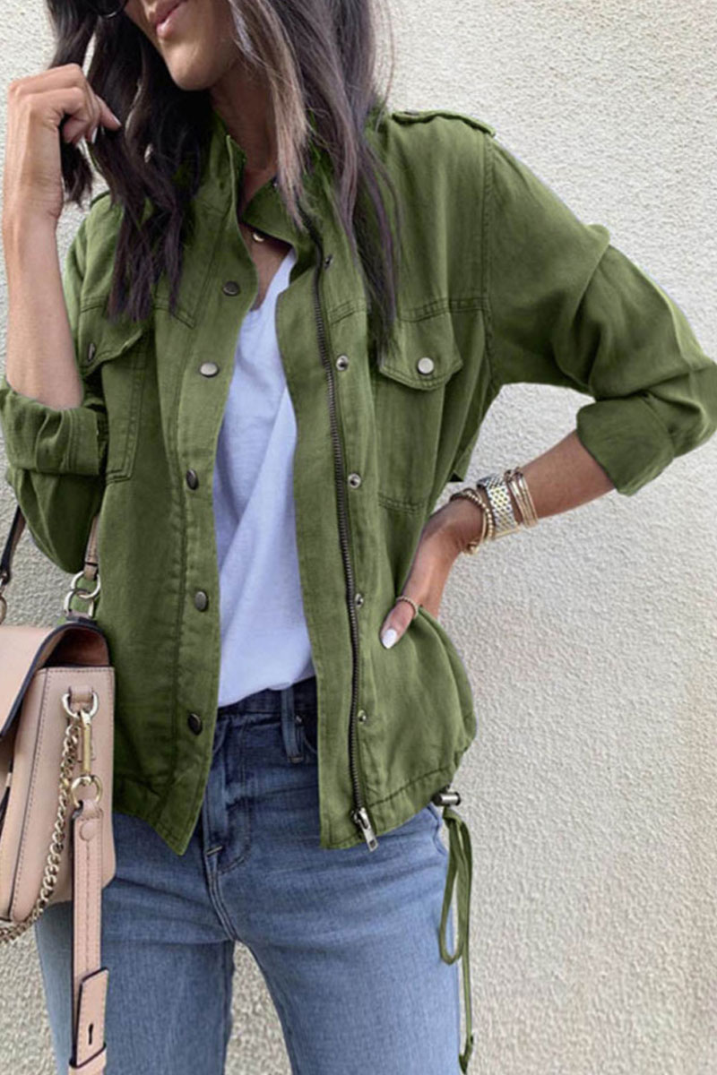 Lovely Plus Size Single Breasted Army Green JacketLW | Fashion Online ...