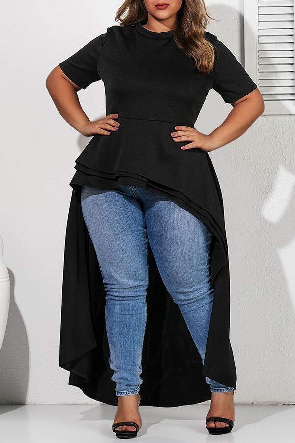 Lovely Casual Asymmetrical Black Plus Size BlouseLW | Fashion Online ...