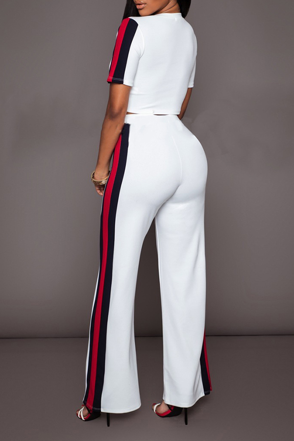 Lovely Casual Patchwork White Two Piece Pants Setlw Fashion Online For Women Affordable
