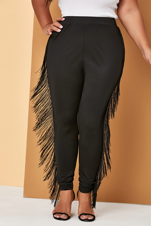 Lovely Casual Tassel Design Black Plus Size PantsLW Fashion Online