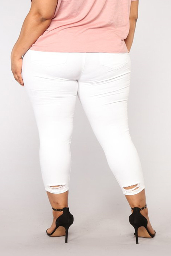 Lovely Casual Hollow Out White Plus Size Jeanslw Fashion Online For Women Affordable Womens