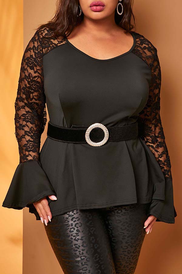 Lovely Trendy Patchwork Black Plus Size Blousewithout Beltlw