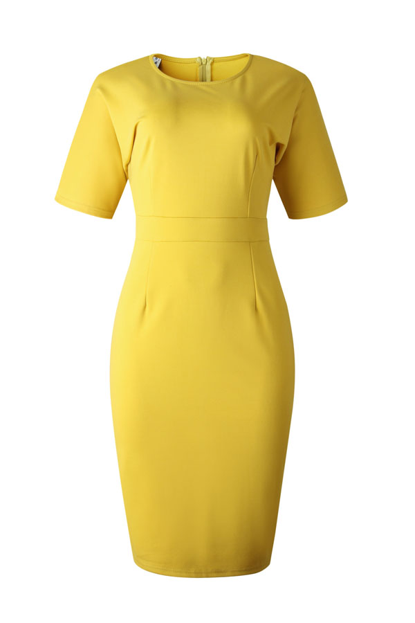 Lovely Work Basic Yellow Knee Length DressLW Fashion Online For Women