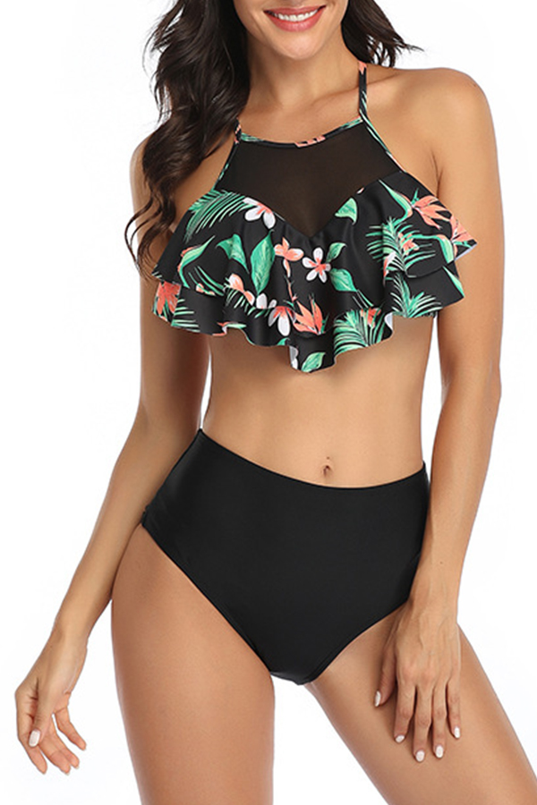 green floral bathing suit