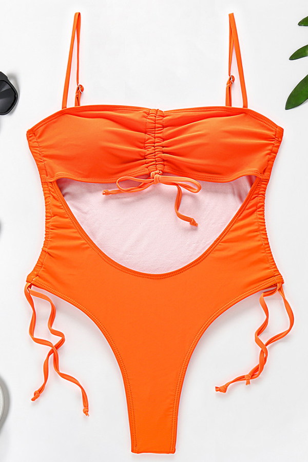 Lovely Laceup Orange Onepiece SwimsuitLovelyWholesale Wholesale