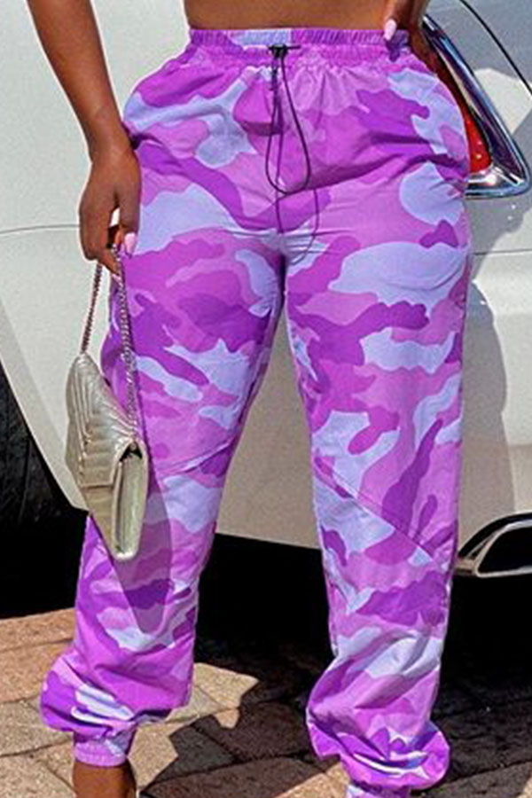 purple black and white camo pants