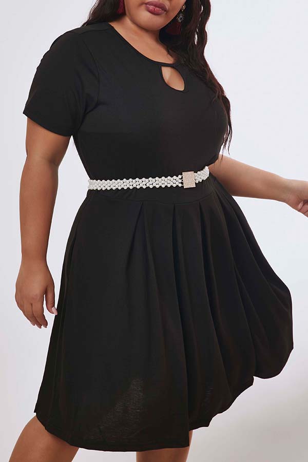 Lovely Trendy Hollowout Black Knee Length Plus Size DressLW Fashion