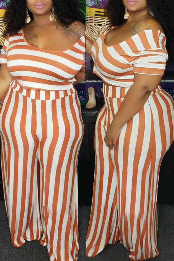 Lovely Casual Striped Orange Plus Size Two-piece Pants SetLW | Fashion ...