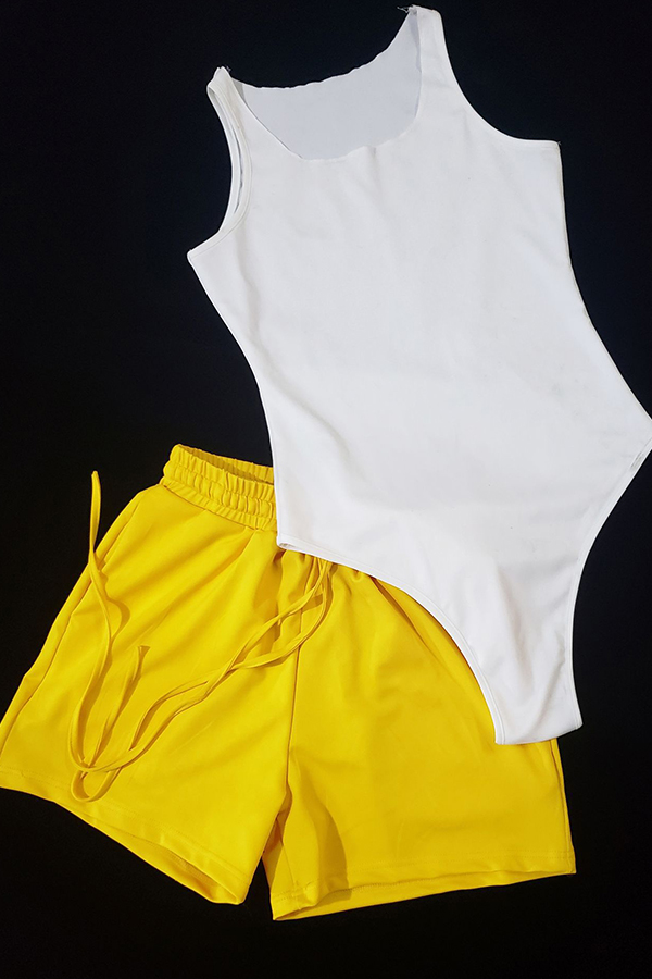 Lovely Sportswear Laceup Yellow Twopiece Shorts SetLW Fashion