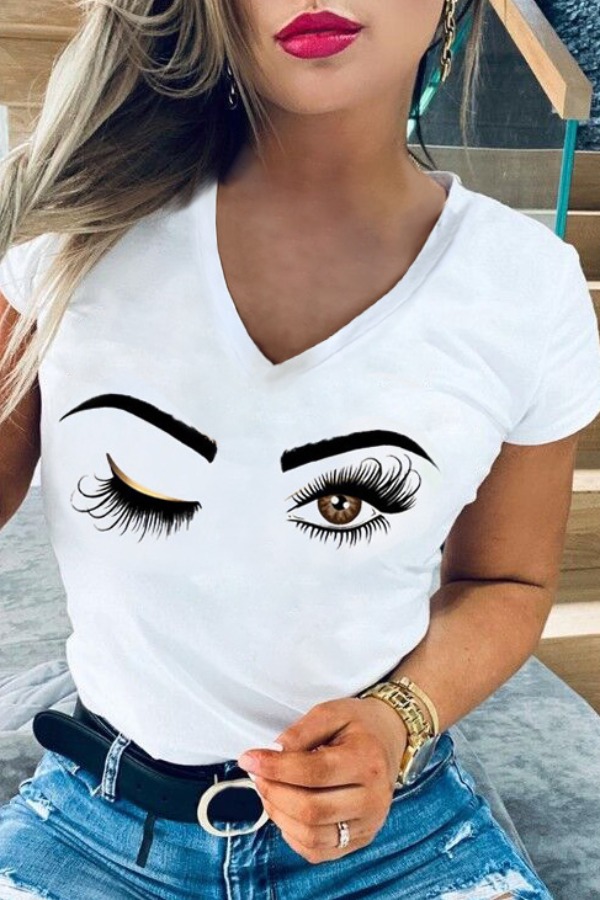 Lovely Casual V Neck Eye Print Black T-shirtLW | Fashion Online For ...