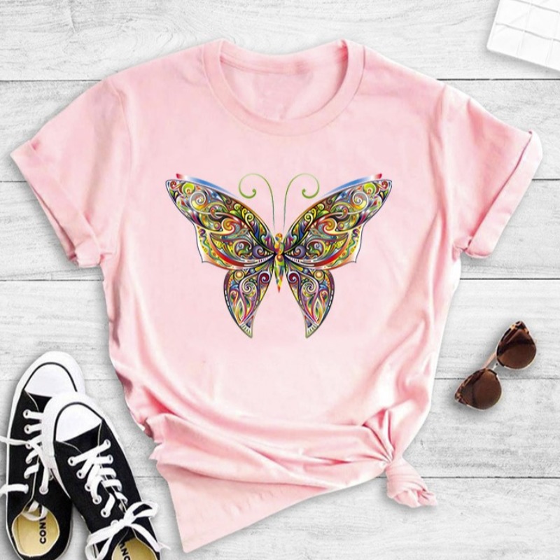 lovely Casual O Neck Butterfly Print Pink T-shirtLW | Fashion Online ...