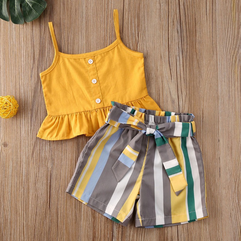 lovely Stylish Striped Yellow Girl Two-piece Shorts SetLW | Fashion ...