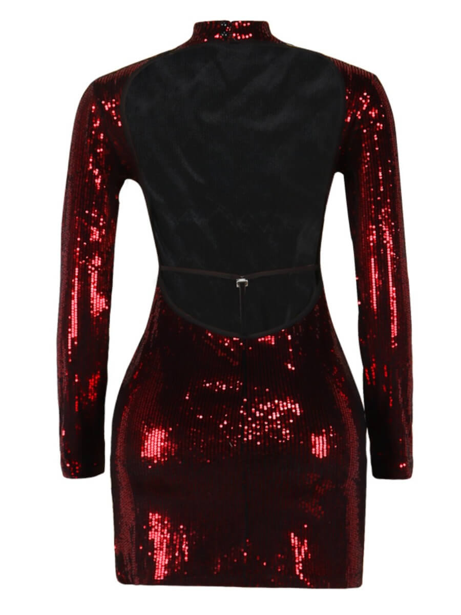 Lovely Stylish Turtleneck Sequined Red Mini DressLW | Fashion Online ...