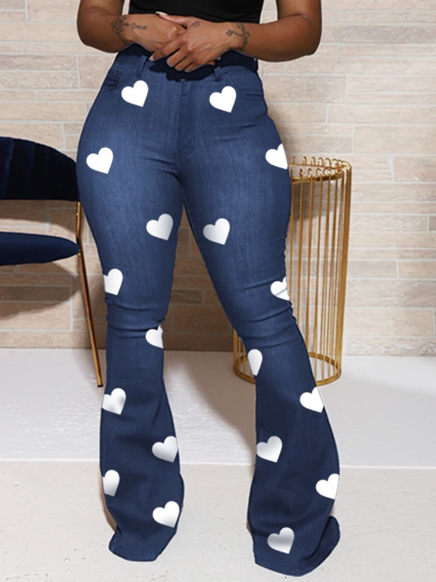 Lovely Stylish Heart Print Blue JeansLW Fashion Online For Women