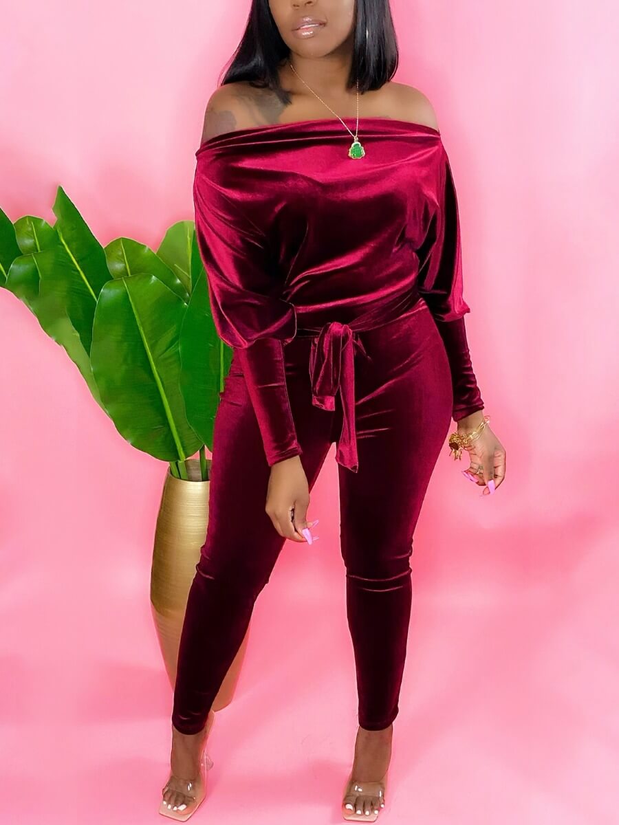 red one shoulder jumpsuit
