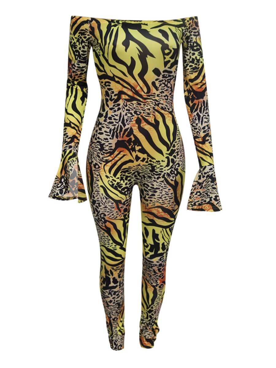 Lovely Trendy Dew Shoulder Leopard Print One-piece JumpsuitLW | Fashion ...